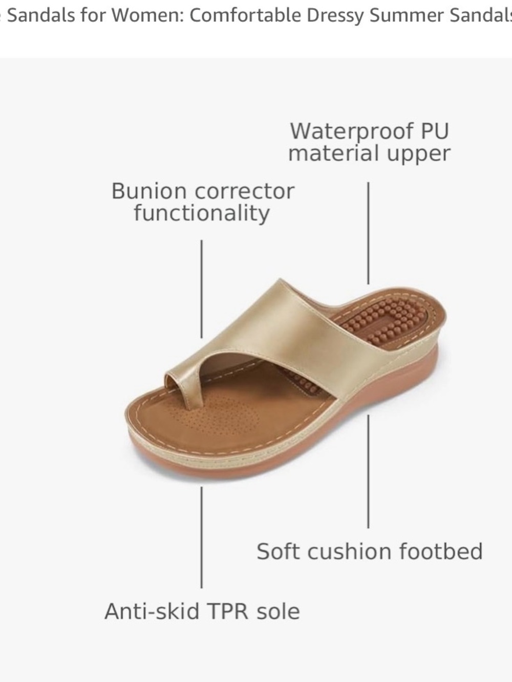 Comfort Bead Insole Toe-Ring Sandals in Gold